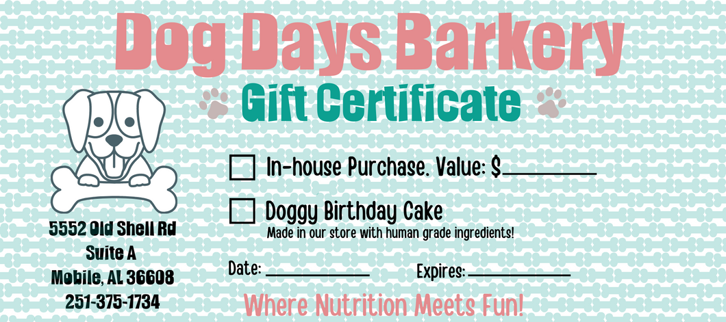 Dog Days Barkery Gift Card